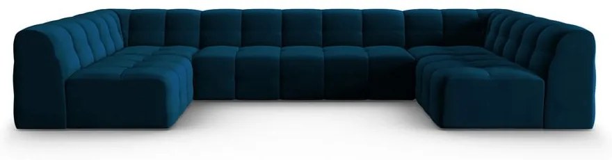 Colțar albastru închis cu tapițerie din catifea (în formă de "U") Kendal – Micadoni Home