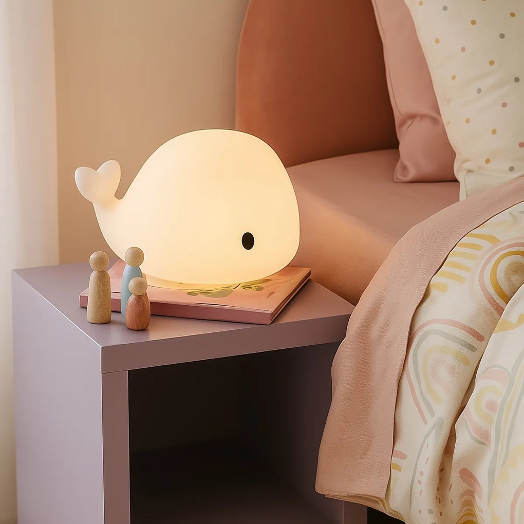 Lampă de masă albă 30 cm, cu LED, variabilă, IP54, reîncărcabilă - Baby Whale