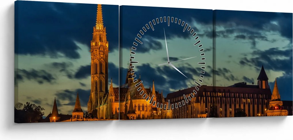 Tablou cu construcție iluminată (cu ceas) (90x30 cm)