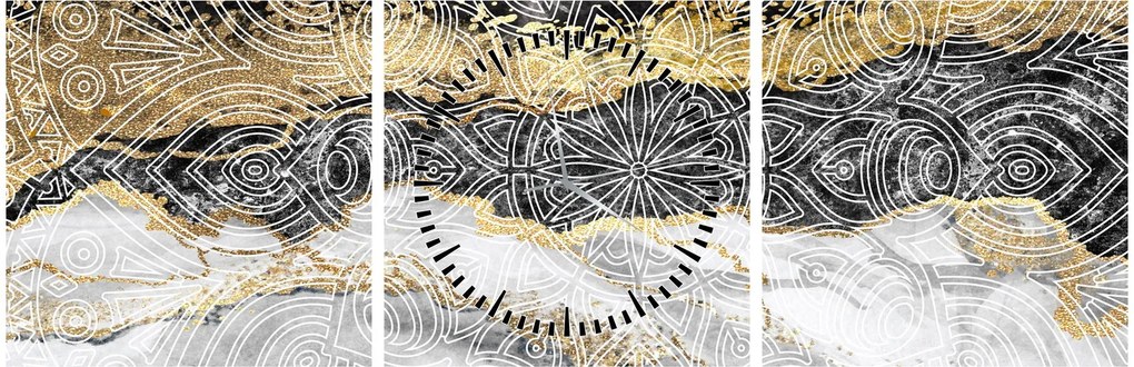 Tablou - Mandala în marmură (cu ceas) (90x30 cm)