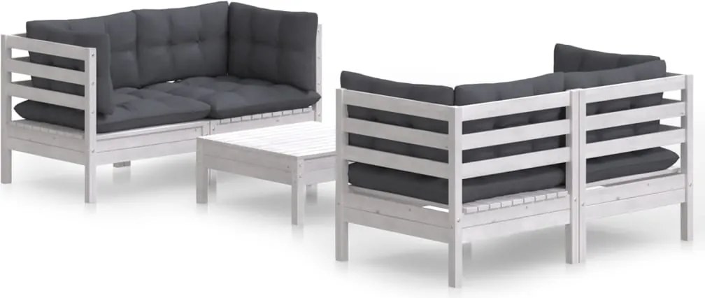 vidaXL Set mobilier grădină cu perne antracit, 5 piese, lemn de pin