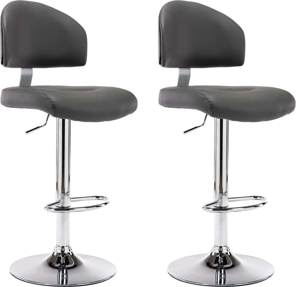 vidaXL Scaune de bar, 2 buc., gri, piele ecologică