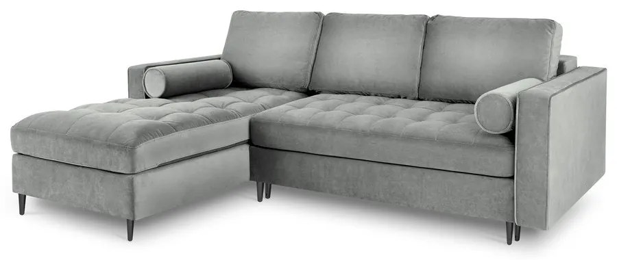 Colțar extensibil din catifea cu șezlong stânga Milo Casa Santo, gri deschis