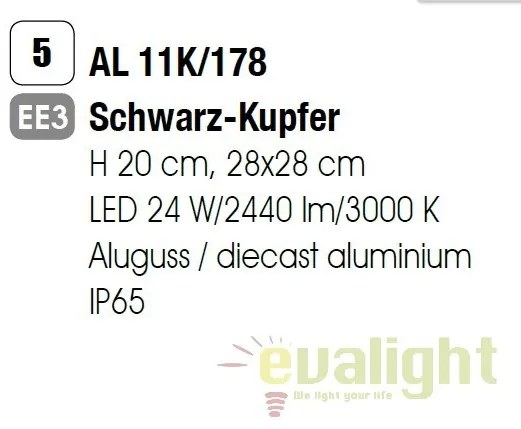 Plafoniera LED iluminat exterior IP65 DAIKO AL 11K/178 schwarz-kupfer OR