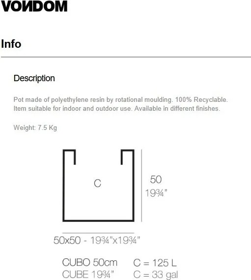 Ghiveci plante, flori design decorativ modern pentru amenajari interioare si exterioare, CUBE POT 41350R Vondom