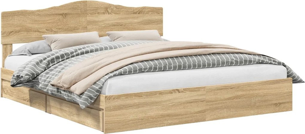 vidaXL Pat cu storage Stejar Sonoma 180 x 200 cm Lemn compozit