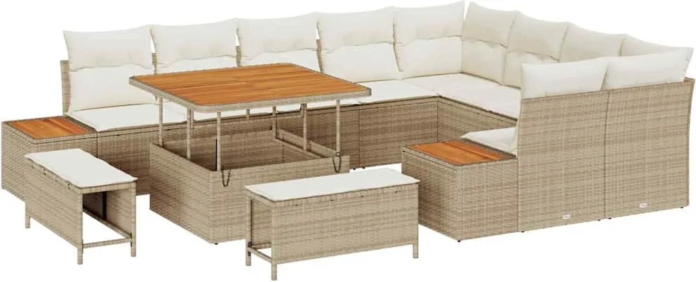 vidaXL Set de canapele pentru grădină cu pernă 12 pcs Bej Rattan poli