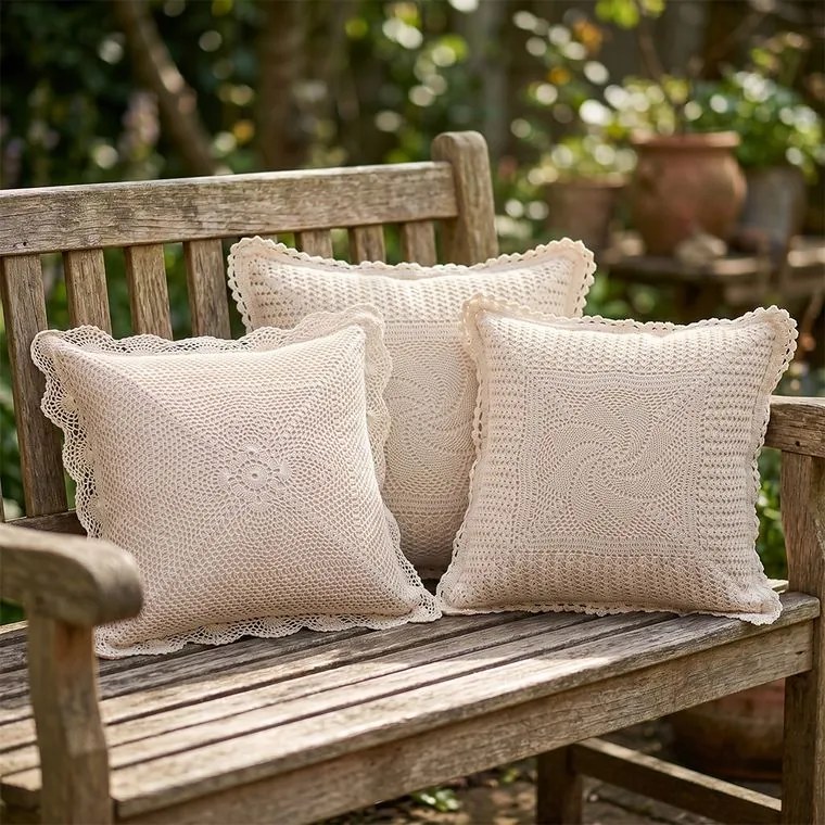decoDoma Set de 3 fețe de pernă croșetate 40 x 40 cm