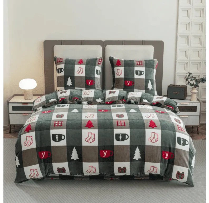 Lenjerie cocolino CHRISTMAS SOCKS verde Dimensiune lenjerie de pat: 2 buc 70 x 90 cm | 200 x 220 cm