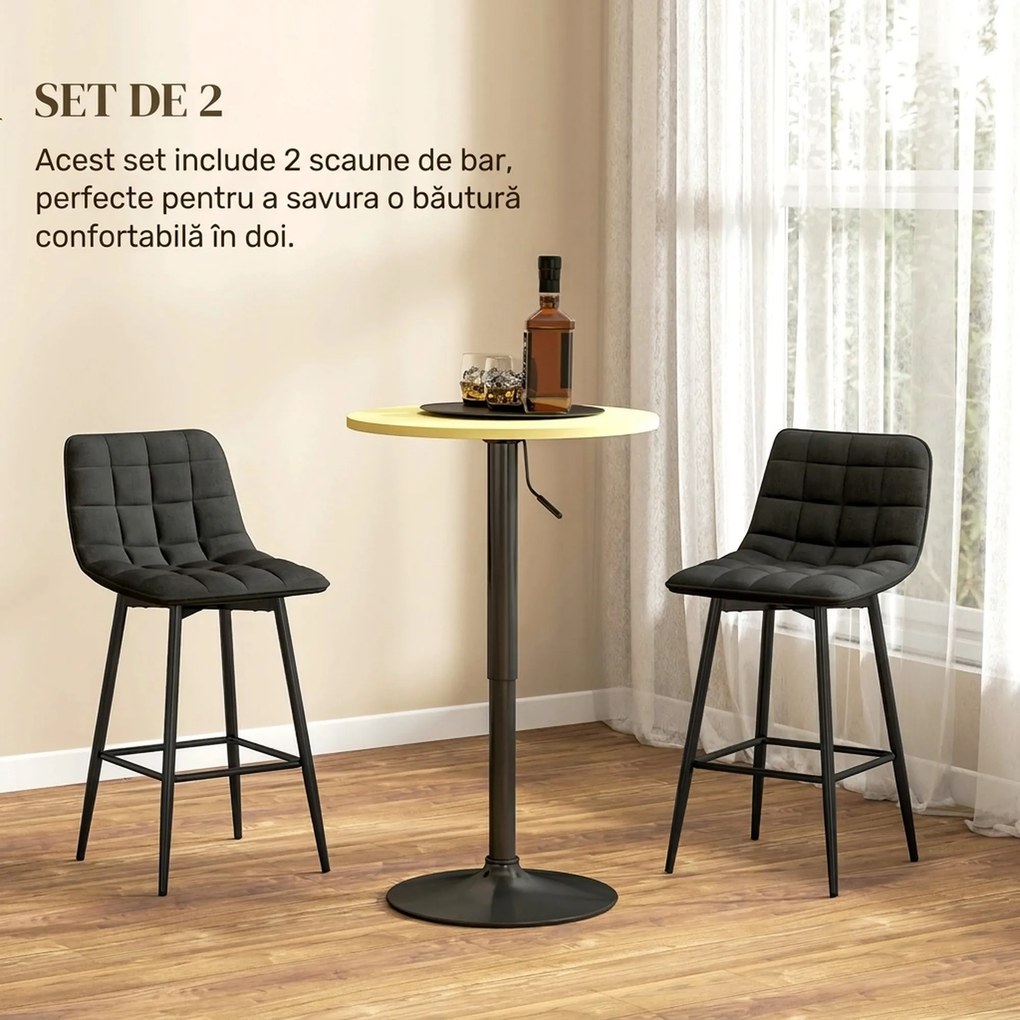 HOMCOM Set 2 Scaune cu Spătar și Suport pentru Picioare, Scaune cu Spătar din Material de Catifea, 45x47x84 cm, Negru | Aosom Romania