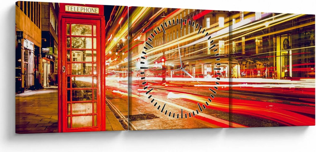 Tablou cu căsuța telefonică roșie din Londra (cu ceas) (90x30 cm)