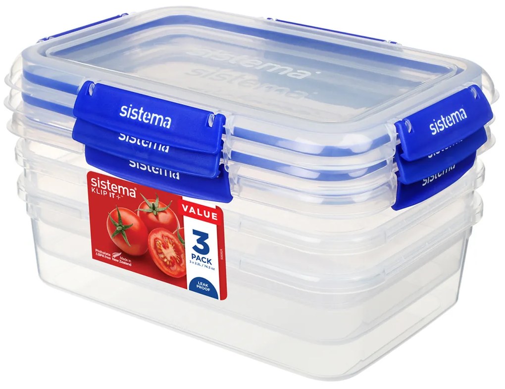 Sistema Set de 3 cutii etanșe pentru alimente KLIP IT PLUS 4 cleme 2,2 l