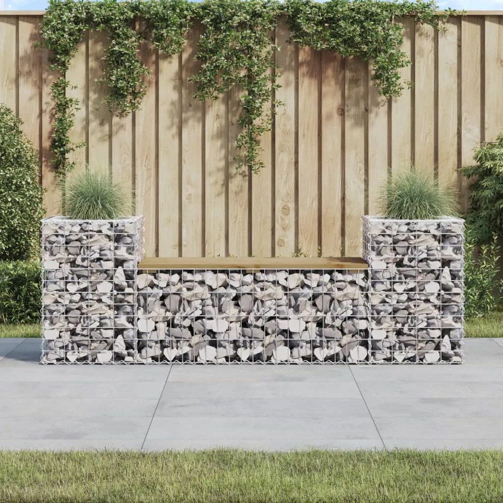 834389 vidaXL Bancă de grădină cu gabion, 183x41x60,5 cm, lemn pin impregnat