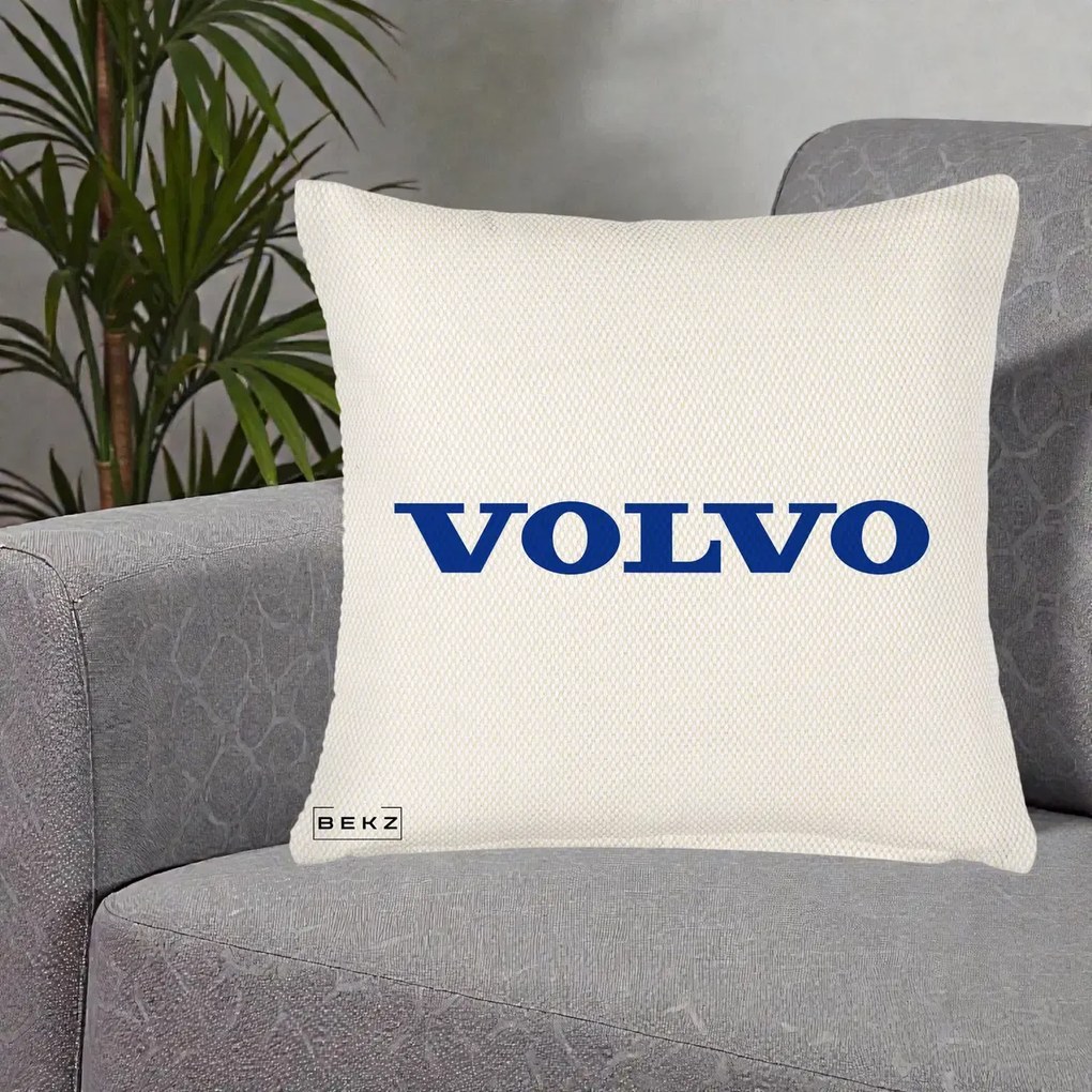Perna Personalizata cu emblema Volvo, 40x40 cm, Crem Reliefat, Husa Detasabila, Perna Inclusa, BEKZ®
