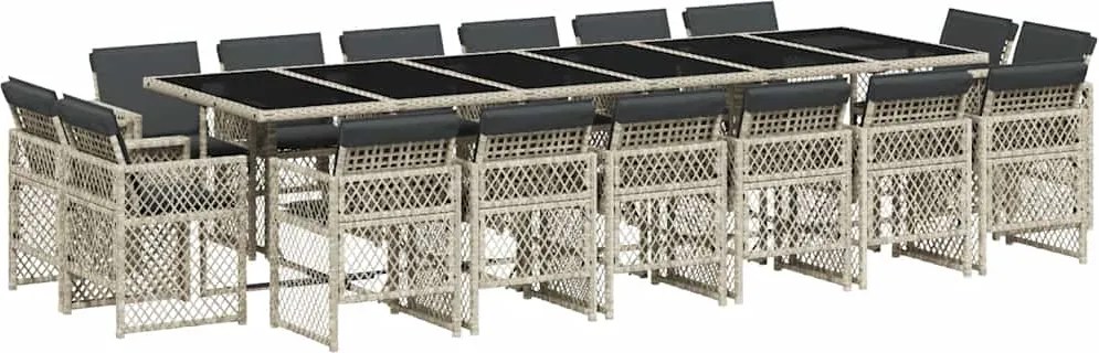 vidaXL Set mobilier de grădină cu perne 17 piese gri deschis poliratan