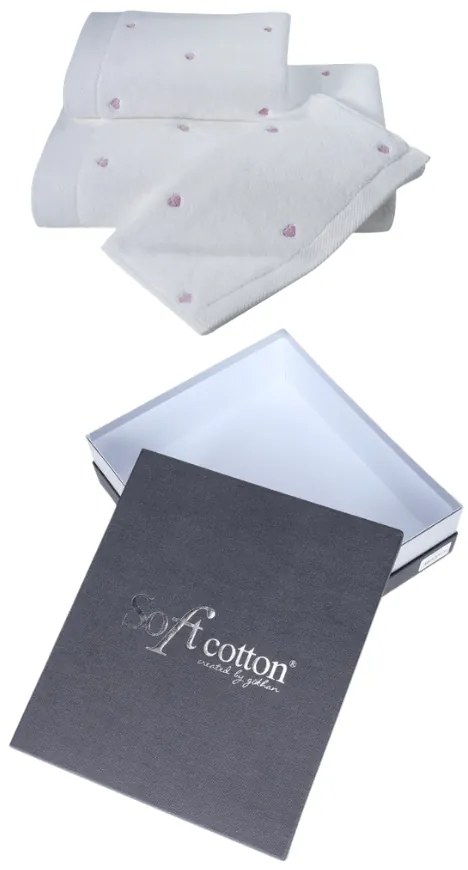 Set cadou de prosoape și prosop de corp MICRO LOVE, 3 buc Alb – Inimioare lila