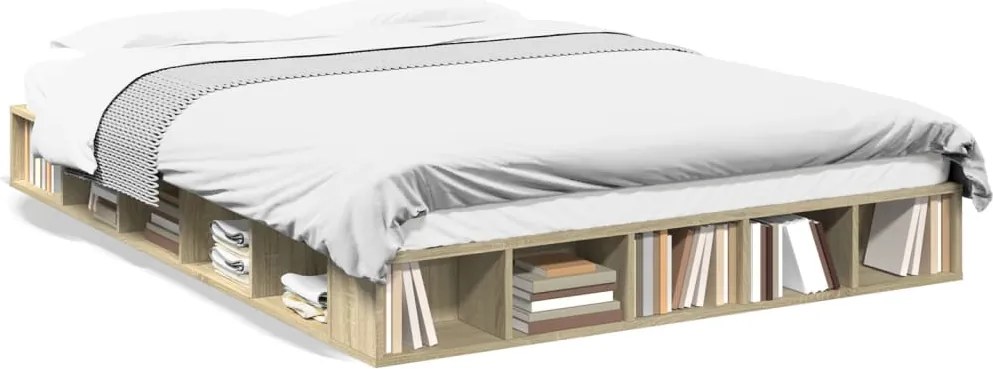vidaXL Cadru de pat, stejar sonoma, 150x200 cm, lemn prelucrat
