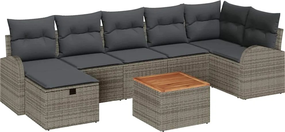 vidaXL Set de canapele pentru grădină cu pernă 8 pcs Gri Rattan poli