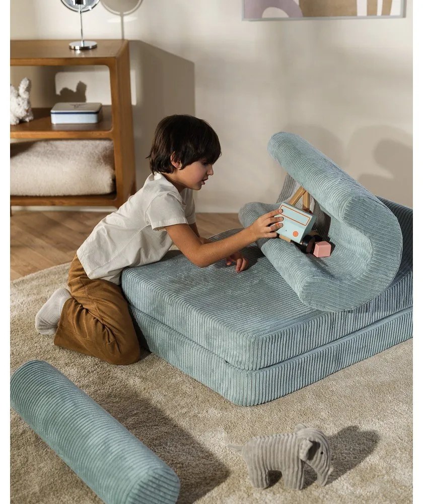 Fotoliu pentru copii verde mentă cu tapițerie din catifea reiată Flipster – Wigiwama