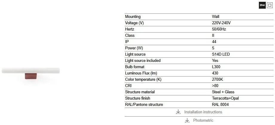 Aplica LED oglinda, tablou IP44 CALMA terracotta/opal 30cm