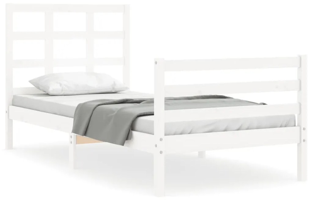 3193977 vidaXL Cadru de pat cu tăblie, alb, 100x200 cm, lemn masiv