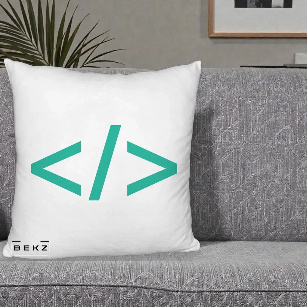 Perna Personalizata Cod HTML Turcoaz, 40x40 cm, Alb Pufos, Husa Detasabila, Perna Inclusa, BEKZ®