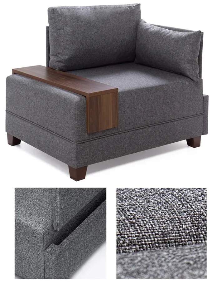 Fotoliu cu cotieră pe partea dreaptă și blat auxiliar Balcab Home Martha, gri