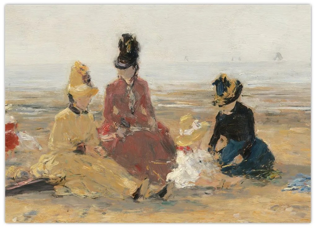 Tablou pe sticlă - Eugène Boudin, On the Beach, Trouville, reproducere (70x50 cm)