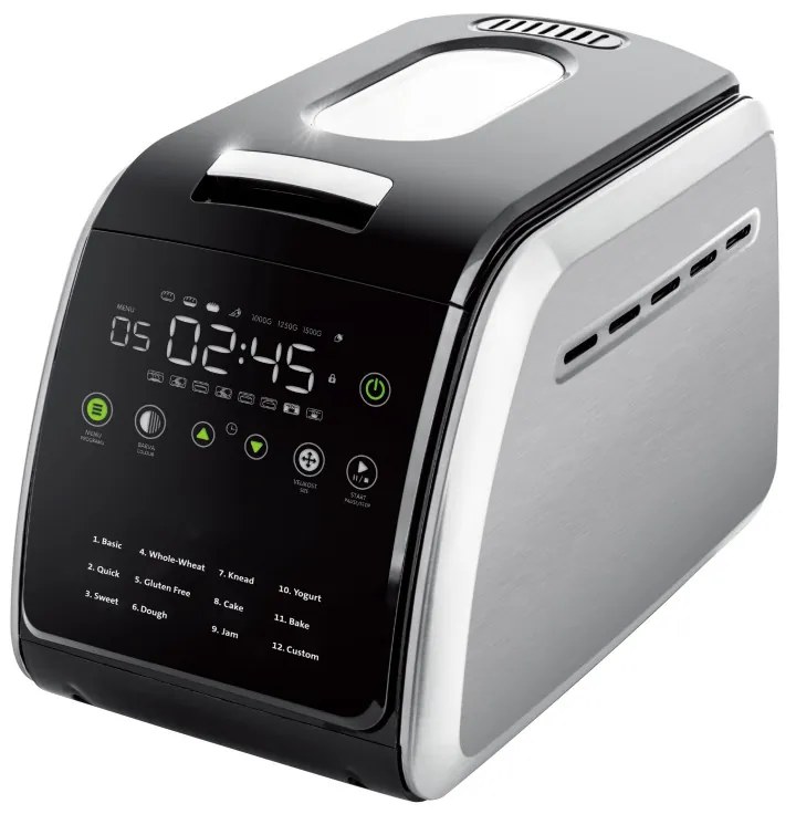 Resigilat: Masina de paine Oliver Voltz OV51446A, 850W, 1500 gr, 12 programe, Afisaj LCD, cronometru, Argintiu/Negru