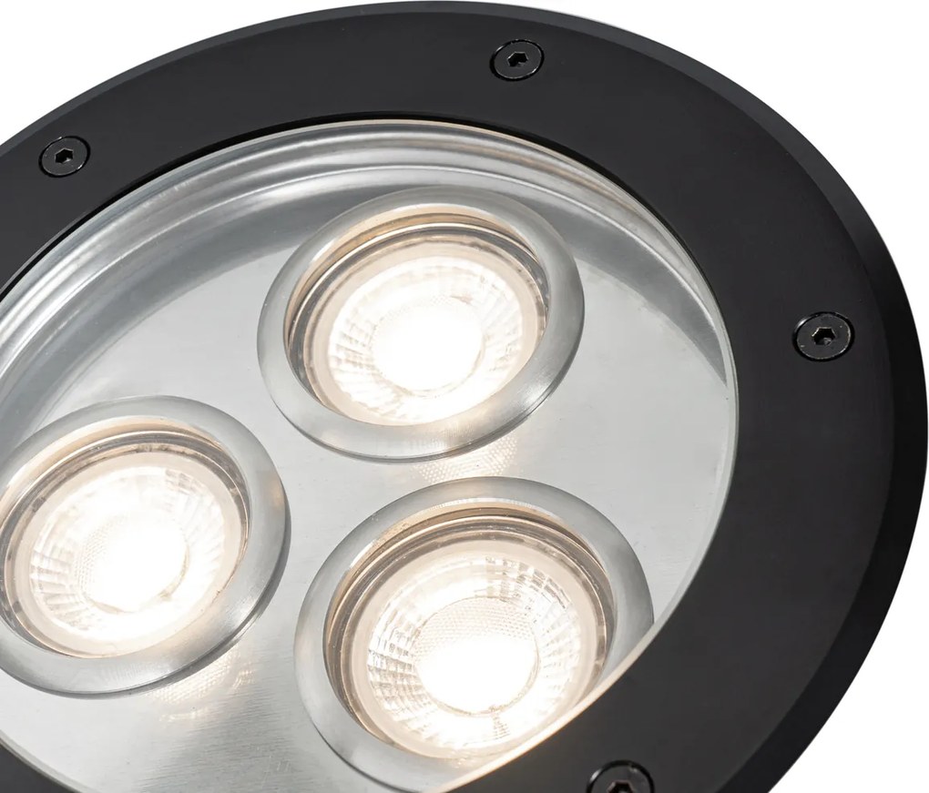 Set de 3 spoturi moderne de sol negre cu 3 lumini IP65 - Tribus