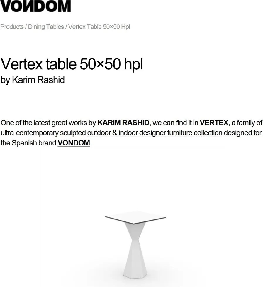 Masa de exterior / interior design modern premium VERTEX 50x50cm