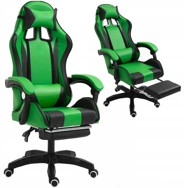 Scaun de gaming cu tetieră, negru-verde