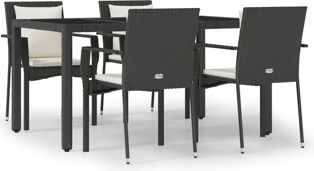 vidaXL Set mobilier de grădină cu perne, 5 piese, negru, poliratan