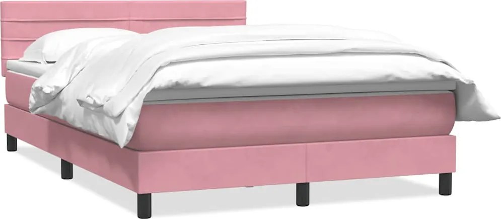 vidaXL Pat box spring cu saltea, roz, 140x220 cm, catifea