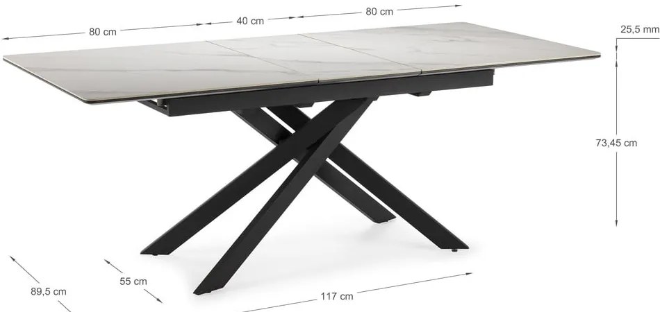 Masă de dining extensibilă cu blat ceramic cu blat suplimentar 89,5x160 cm Belma – Marckeric