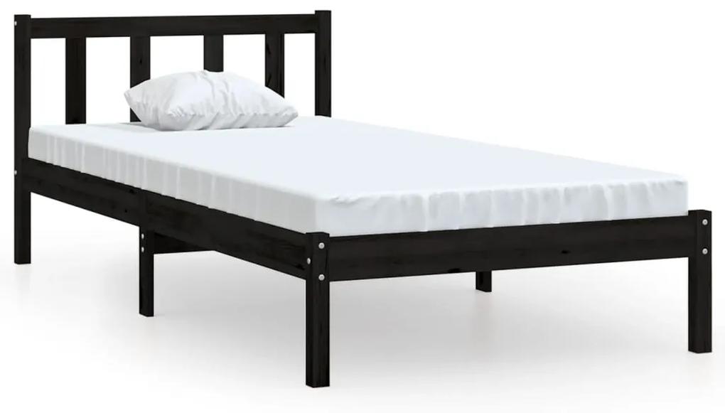 810046 vidaXL Cadru de pat mic single, negru, 75x190 cm, lemn masiv de pin