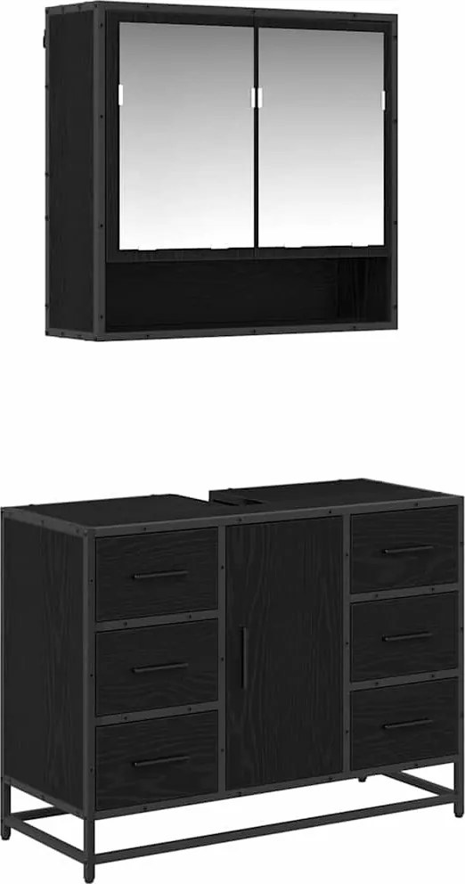 vidaXL Set de mobilier pentru baie 2 pcs Stejar Negru Lemn compozit