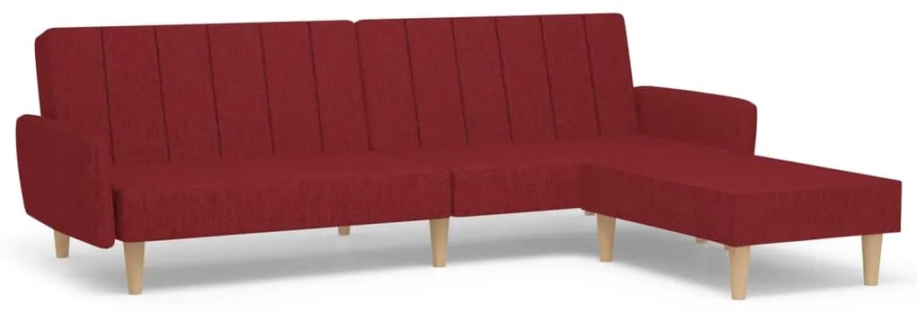 3080716 vidaXL Canapea extensibilă 2 locuri, cu taburet, roșu vin, textil