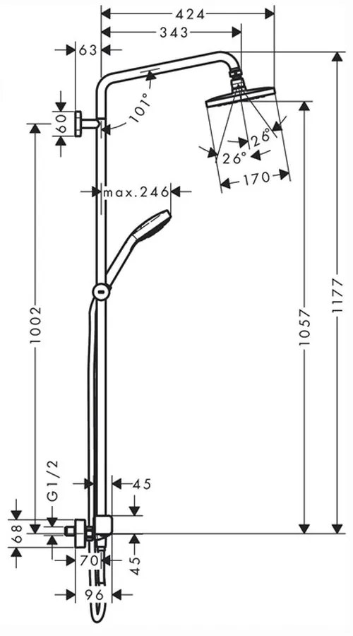 Set de dus Showerpipe cu termostat, 1 jet, crom Crom lucios