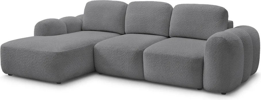 Colțar gri extensibil/cu spațiu de depozitare cu tapițerie din țesătură bouclé (cu colț pe partea stângă/cu șezlong) Montaigne – Bobochic Paris