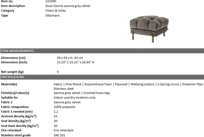 Taburete design elegant design LUX Sienna, catifea gri 113390 HZ