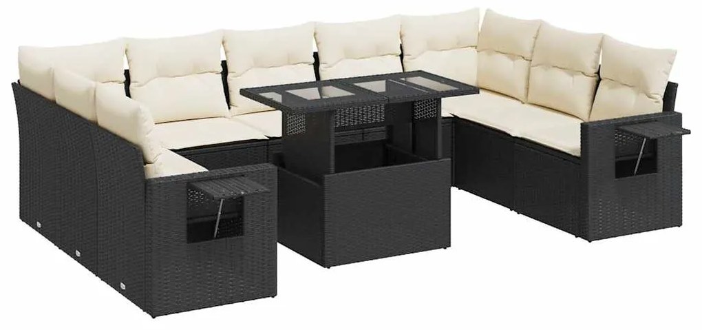 3326537 vidaXL Set canapele de grădină cu perne, 10 piese, negru, poliratan