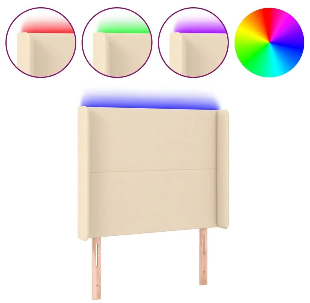 vidaXL Tăblie de pat cu LED, crem, 83x16x118/128 cm, textil