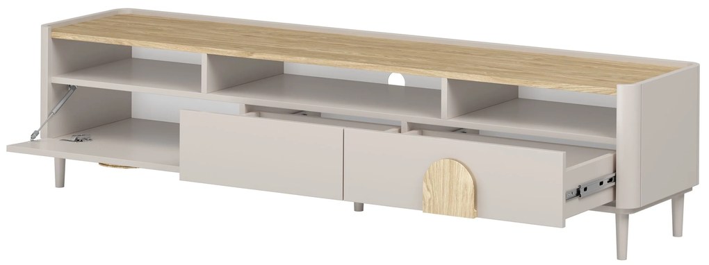 Comodă TV Amilio 200 cm cu sertare - cashmere / stejar uleiat / mânere stejar deschis