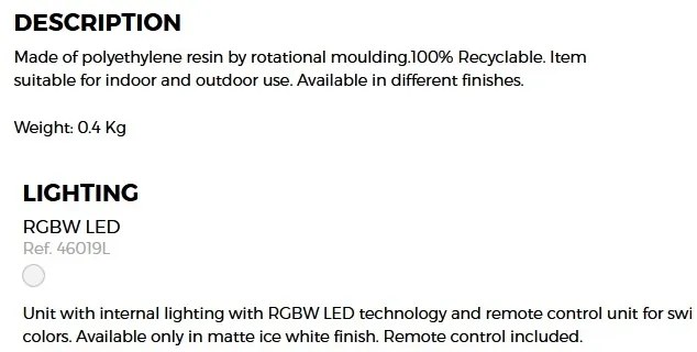 CORP DE ILUMINAT LED RGB DECORATIV THE SECOND LIGHT 19cm