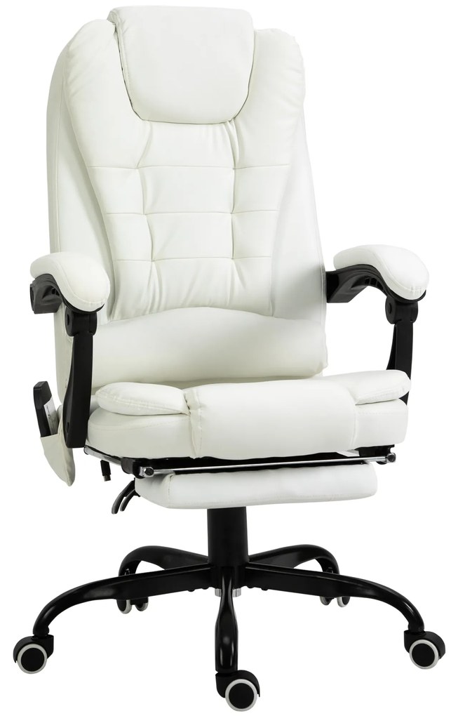 Vinsetto Scaun de birou de masaj, scaun de birou, scaun ergonomic cu înălțime reglabilă, spătar inclinabil și telecomandă cu fir, suport pentru picioare retractabil și pivotant la 360°, alb | Aosom Romania