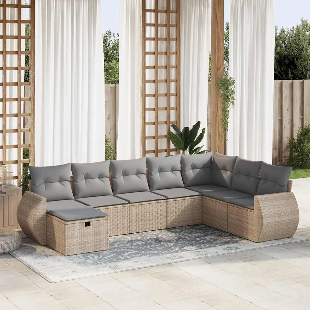 vidaXL Set canapele de grădină, 8 piese, cu perne, bej, poliratan