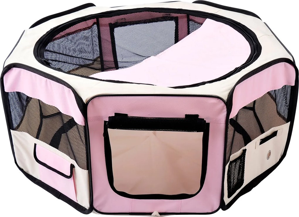 PawHut Parc pliabil pentru câini și pisici, țarc portabil pentru animale mici, impermeabil din țesătură Oxford Ø90x41 cm Roz | Aosom Romania