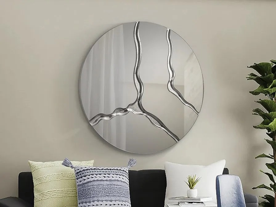 Oglinda rotunda design decorativ Surcos argintie