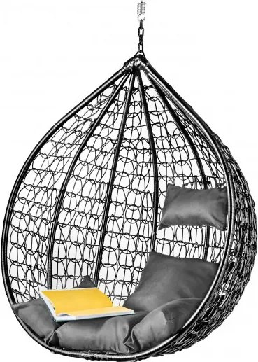 Scaun suspendat negru KOKON fara stativ, perna gri